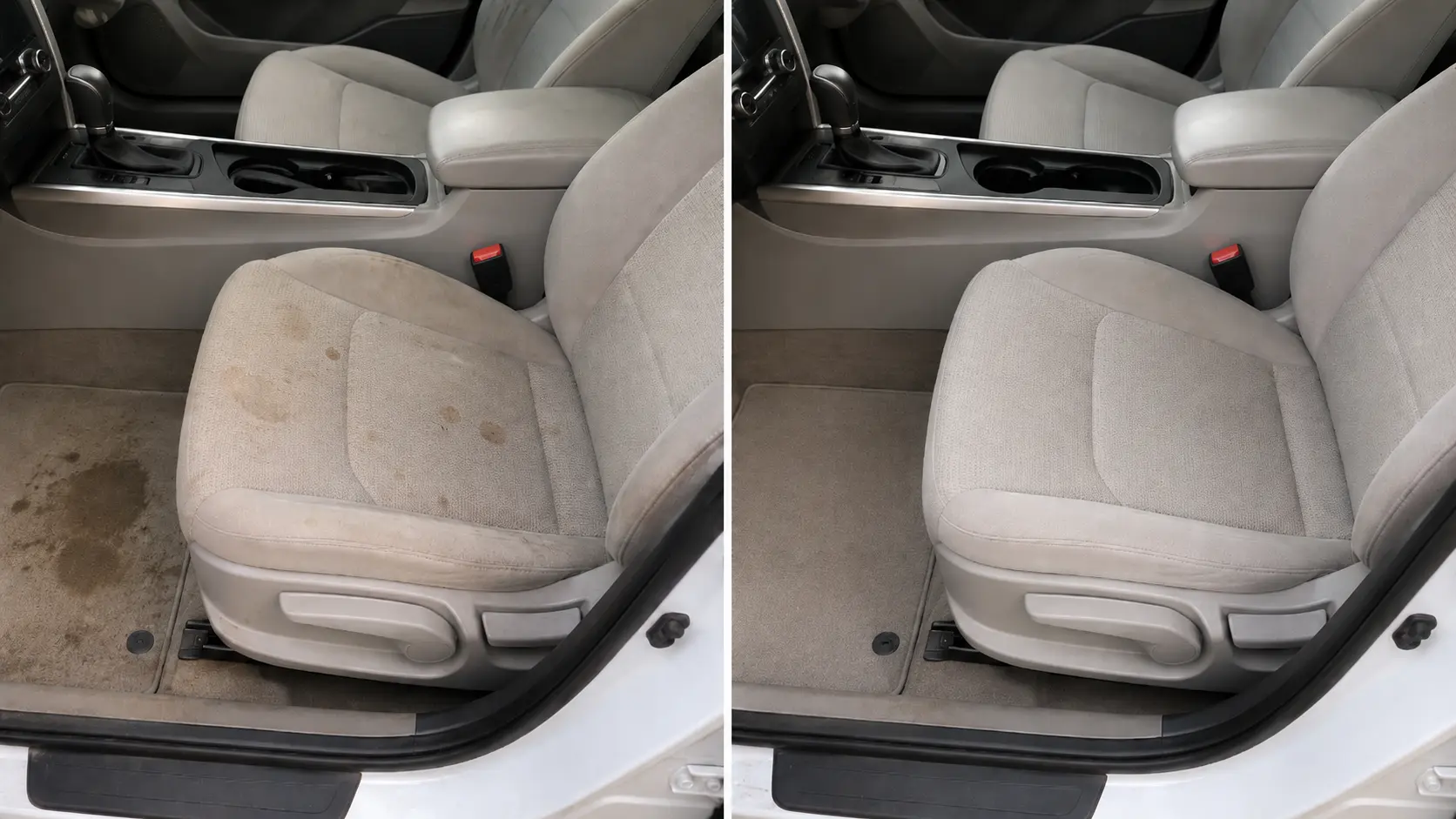 Interior stain treatment for car seats and carpet during mobile detailing