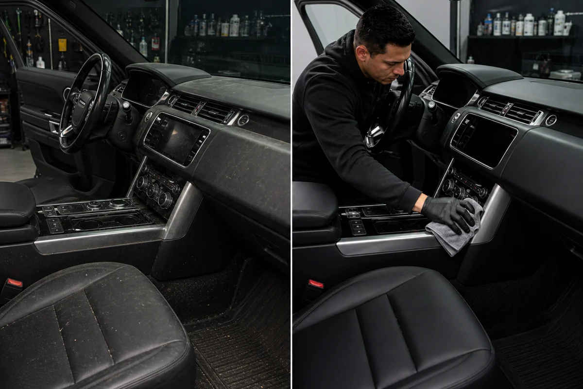 Before and after photo of premium mobile car detailing in Dallas TX