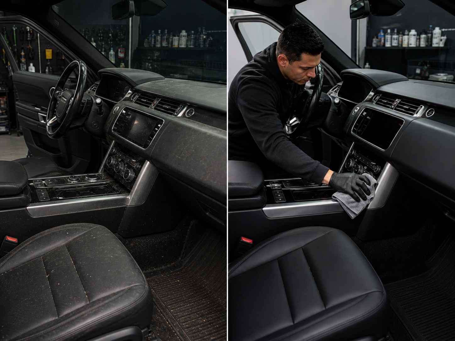 Before and after interior car detailing result